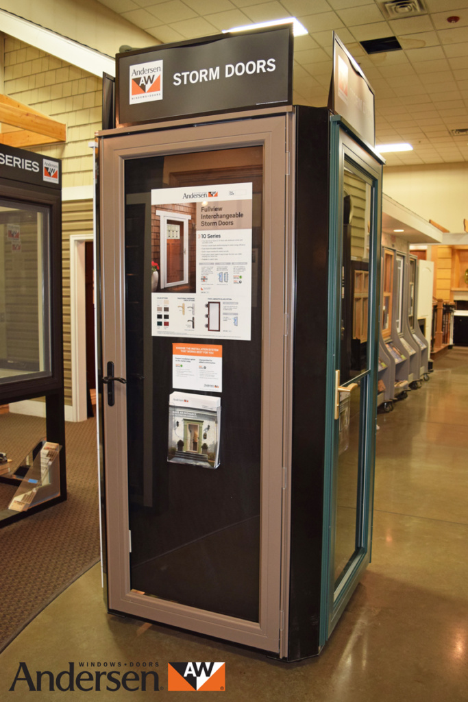 Improved Andersen 10 and 8 Series Fullview Storm Doors at the Millard Lumber Omaha showroom.